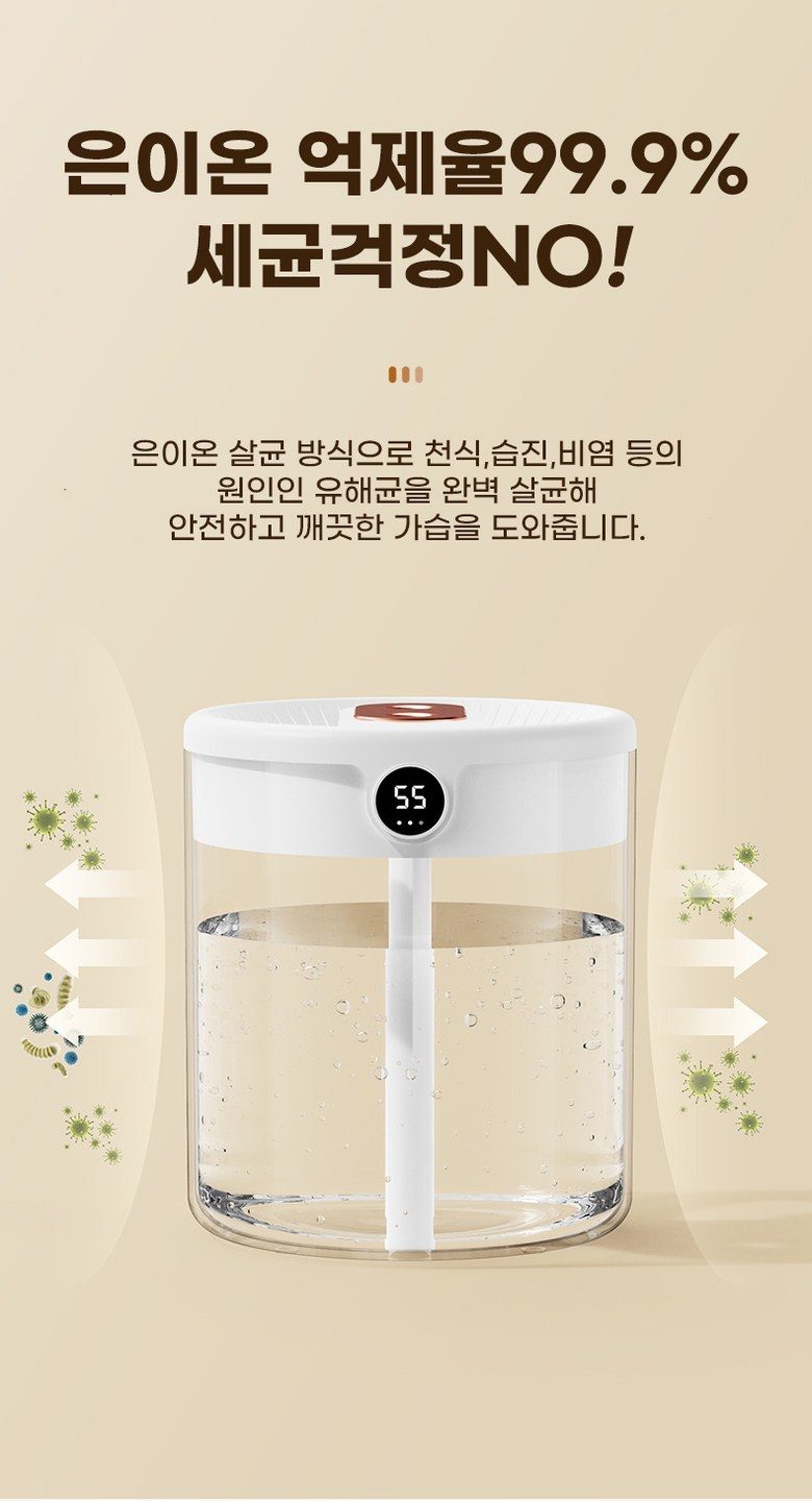 마이뚜뚜 대용량 무드등 조용한 디지털 usb 미니 가습기 1.5L